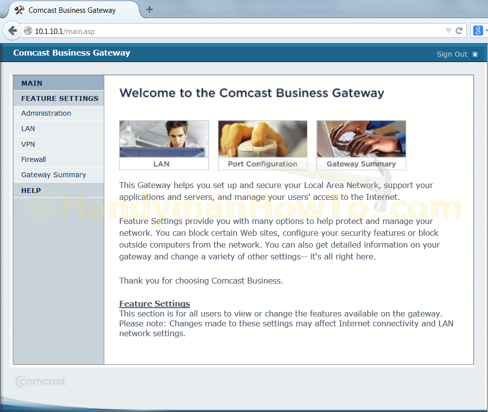 Comcast Business IP Gateway - Feature Settings