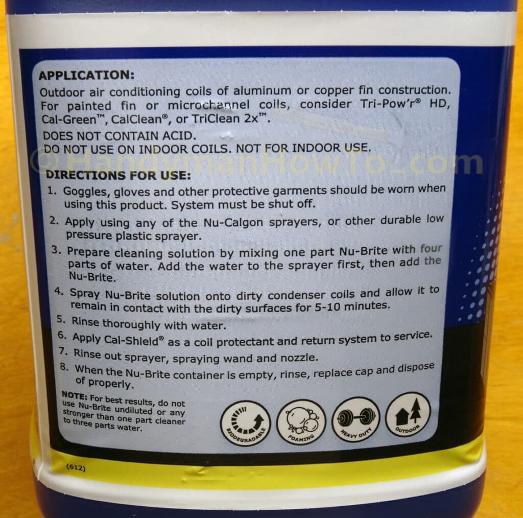 Nu-Calgon Nu-Bright Condenser Coil Cleaner Directions for Use