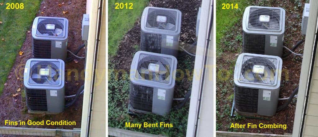 Outdoor AC Condenser Units Before and After Fin Straightening