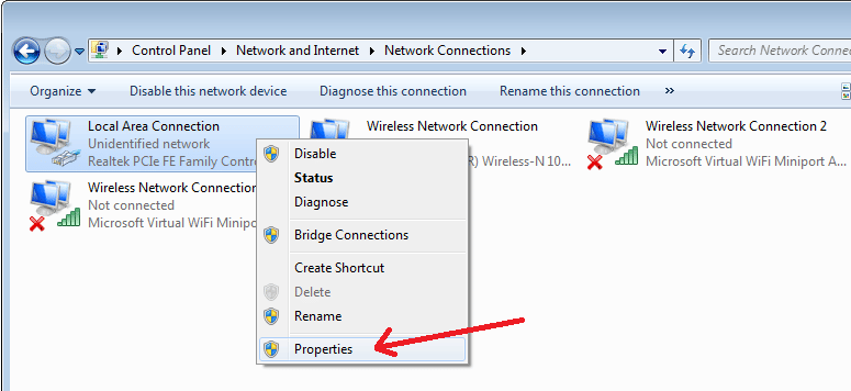 Windows 7 - LAN Connection Properties