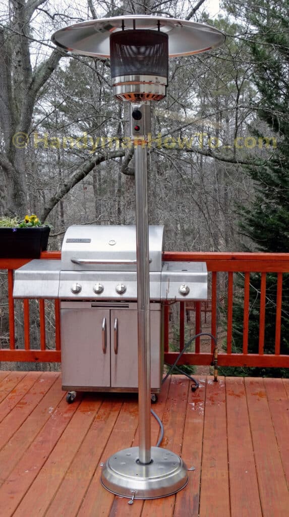AZ Patio Heaters - Natural Gas Stainless Steel Patio Heater Fastened to Wood Deck