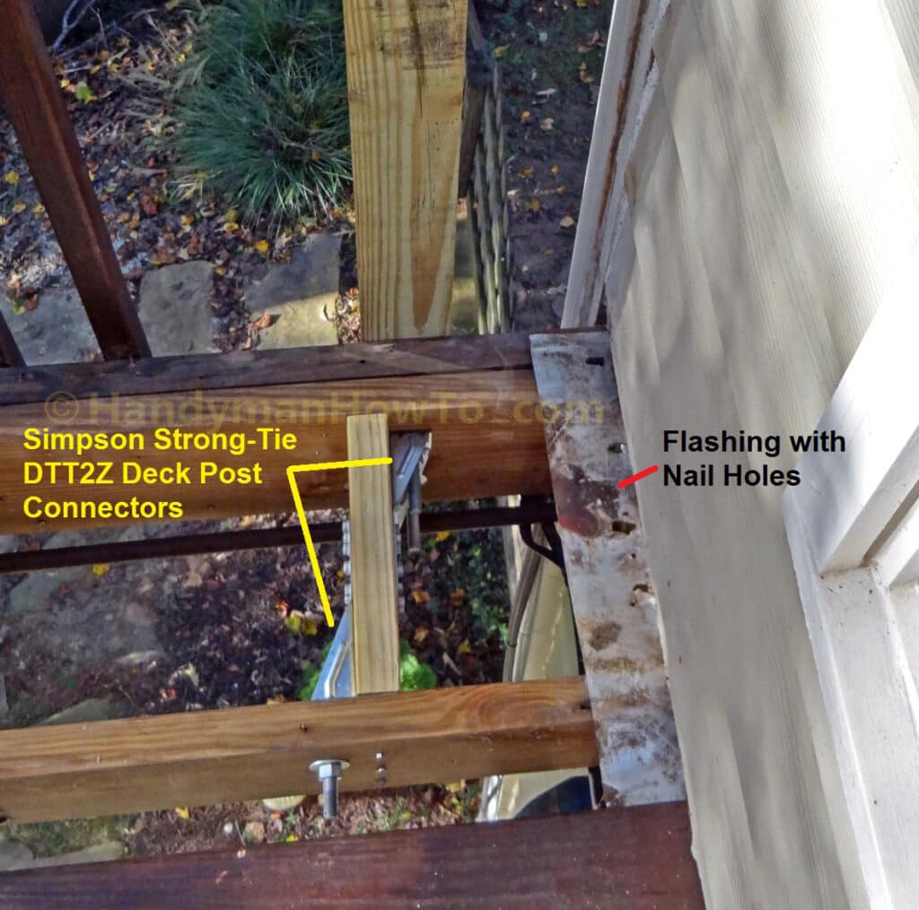Build Deck Rail - 4x4 Guard Post Installed on Band Joist with Simpson Strong-Tie DTT2Z Post Connectors