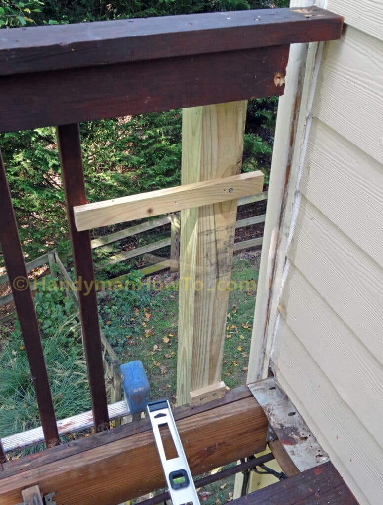 Build Deck Rail - 4x4 Guard Post with Temporary Supports on Band Joist