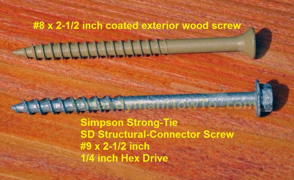 Build Deck Rail - #8 Deck Screw compared to Simpson Strong Drive SD #9 x 2-1/2 Hex Screw