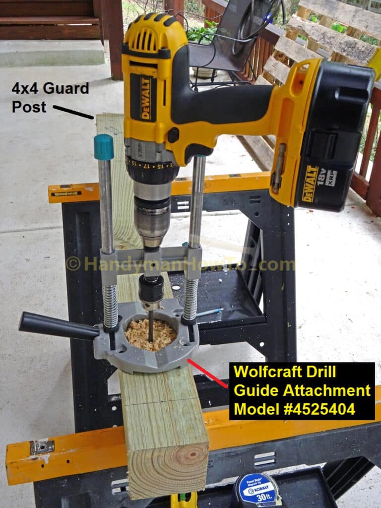 Build Deck Rail - Drill Bolt Holes with Wolfcraft Drill Guide