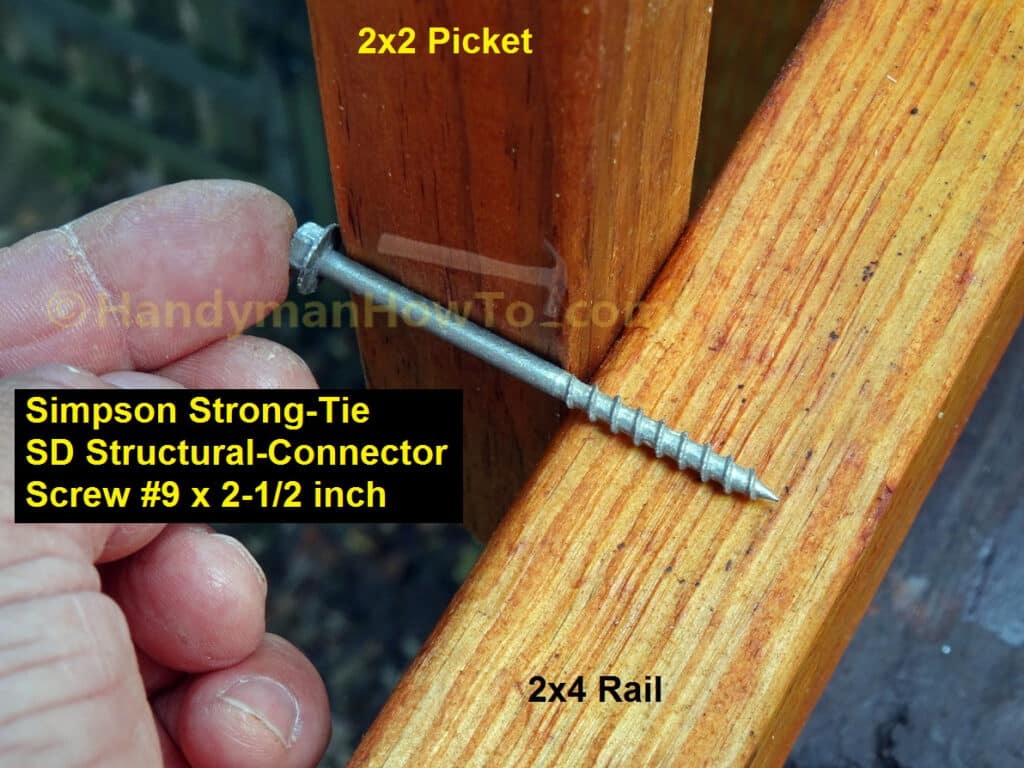 Build Deck Rail - Fasten Pickets with Simpson SD #9 x 2-1/2 Screw