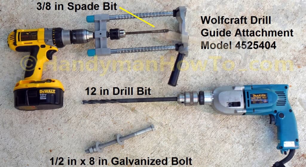 Drill Guide and 12 inch Long Bit for Deck Bolts