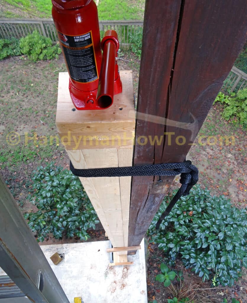 Jacking Up Wood Deck - Hydraulic Bottle Jack on Jack Post