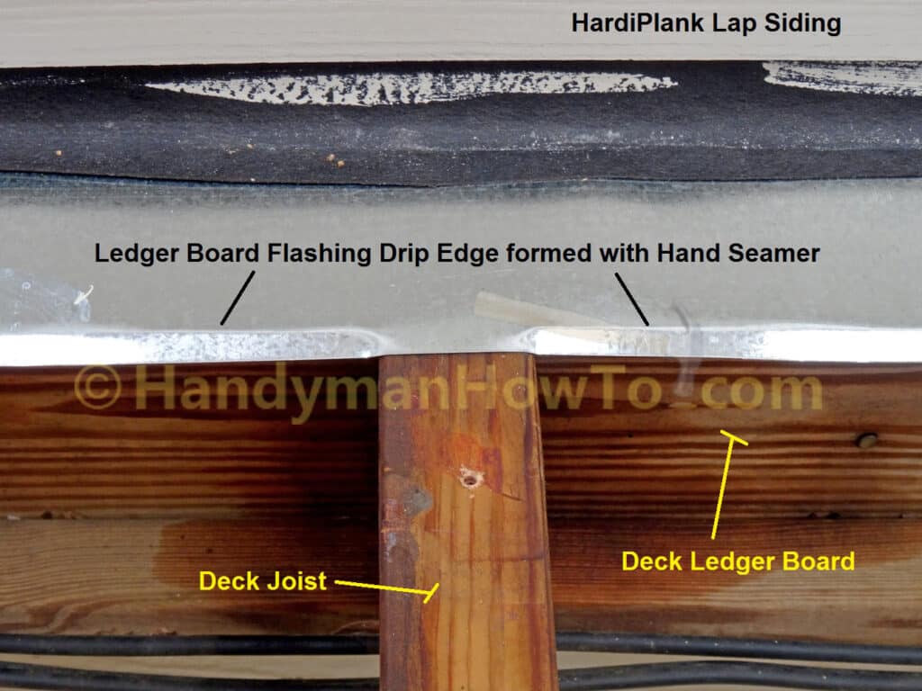 Ledger Board Flashing Drip Edge formed with Hand Seamer