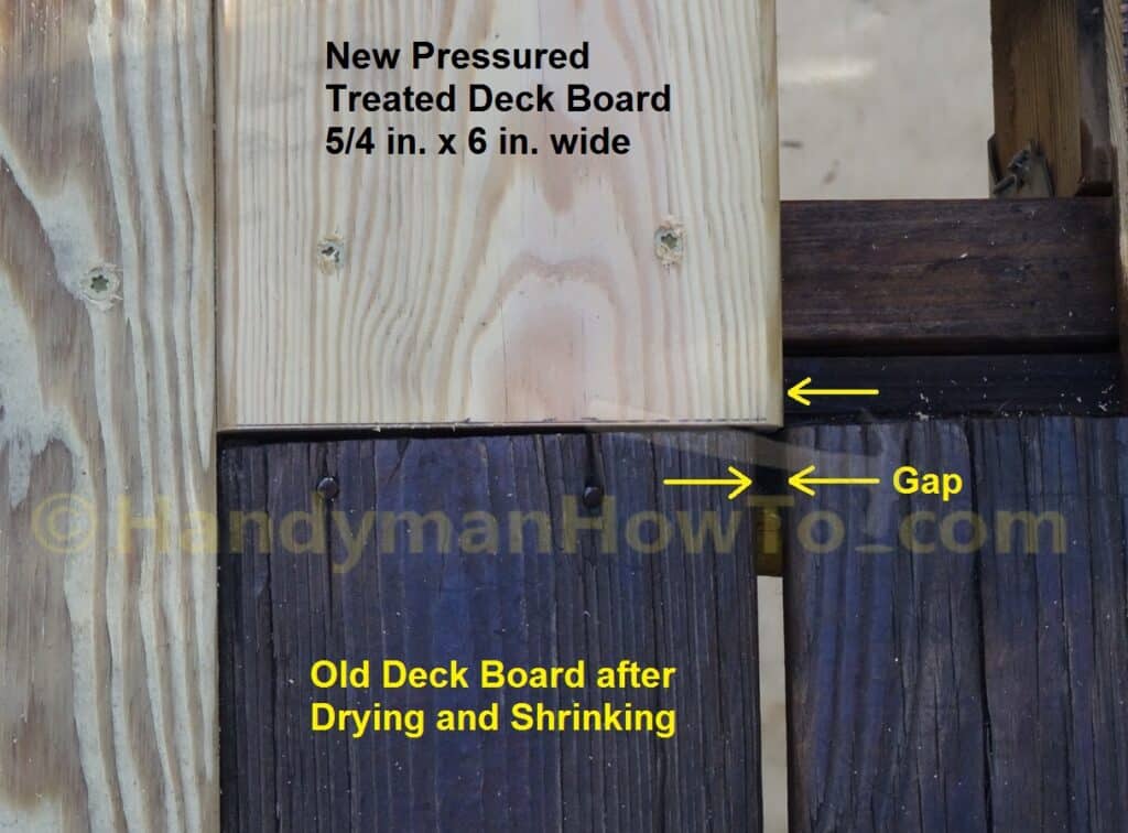 New Deck Board Compared to Old Board Shrinkage