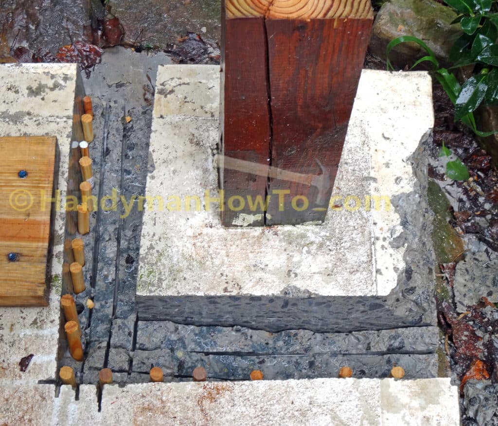 Remove Deck Post - Wet Wood Dowels to Crack Concrete Slab