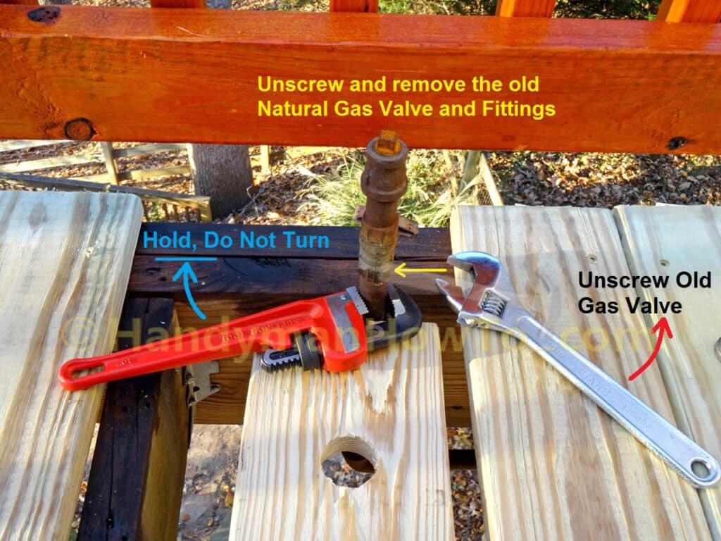 Remove Old Natural Gas Shutoff Valve with Wrenches