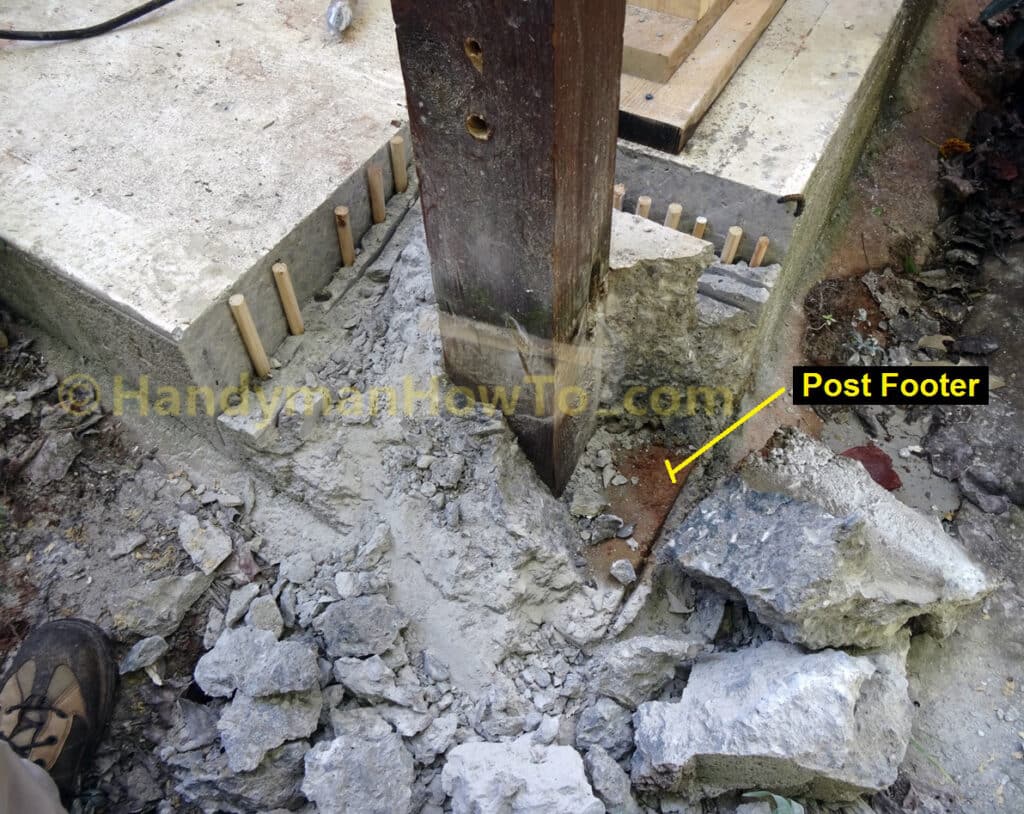 Replace Deck Post - Jackhammer Reveals Concrete Post Footer