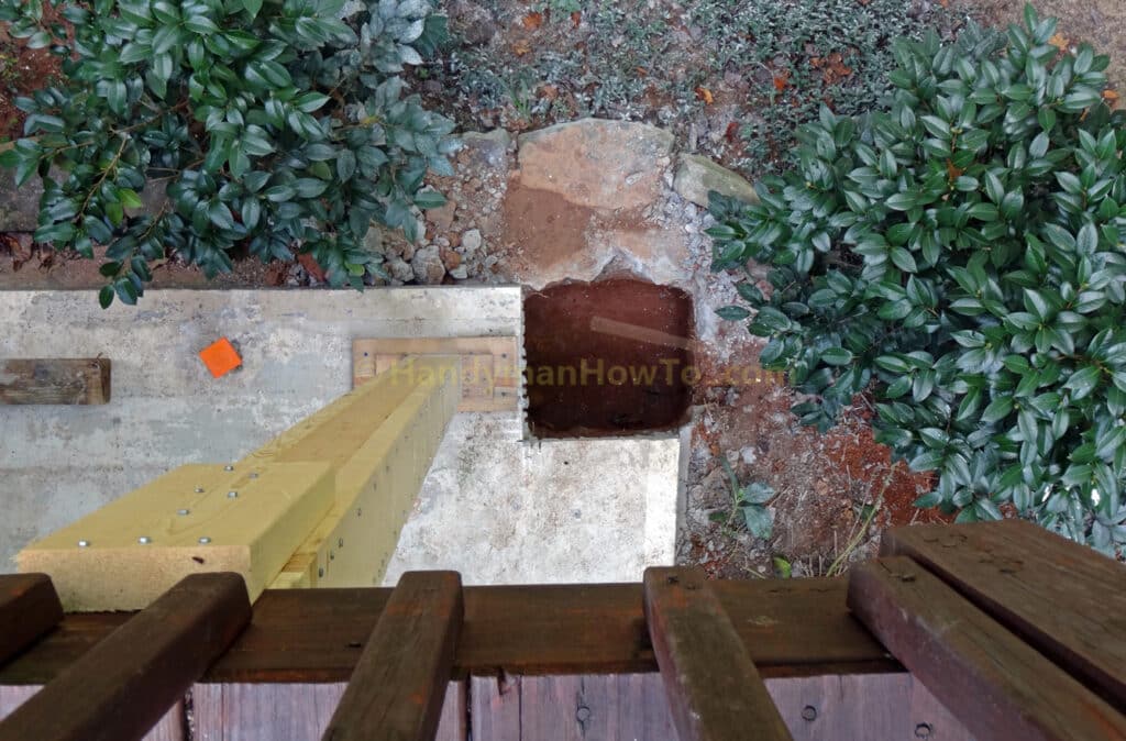 Replace Wood Deck Post - Concrete Patio with Footer Hole and Temporary Support Post