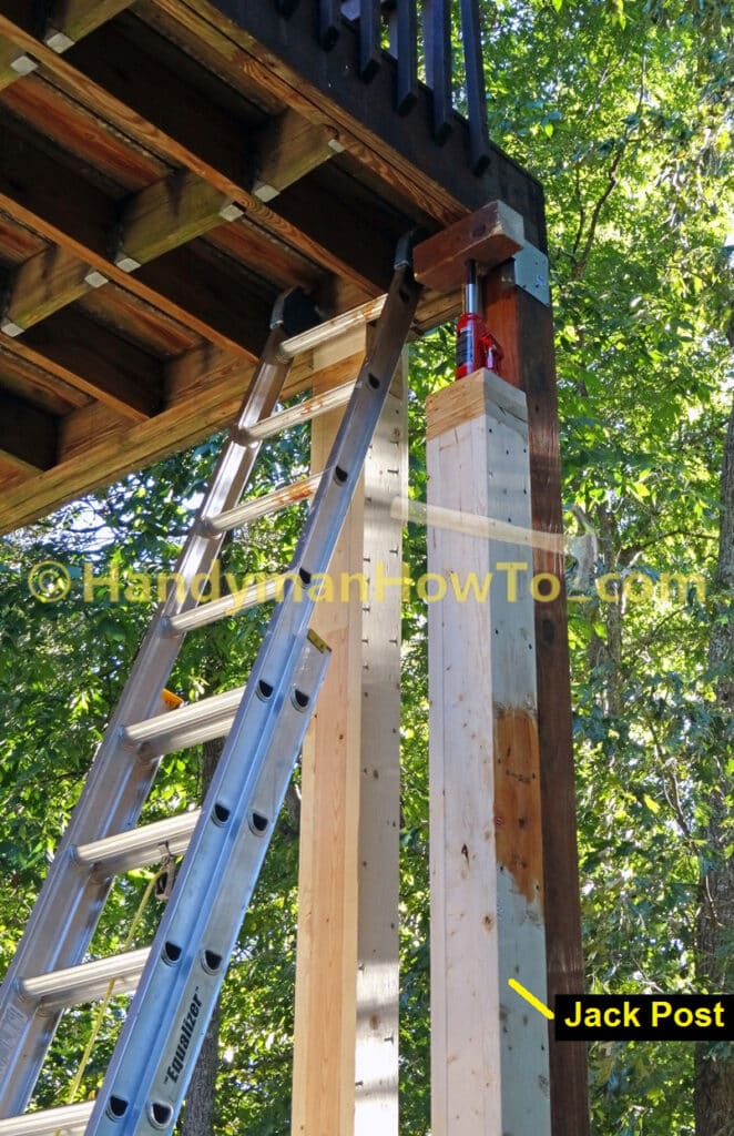Sagging Deck Repair - Raise Deck with Jack to Install New 6x6 Post