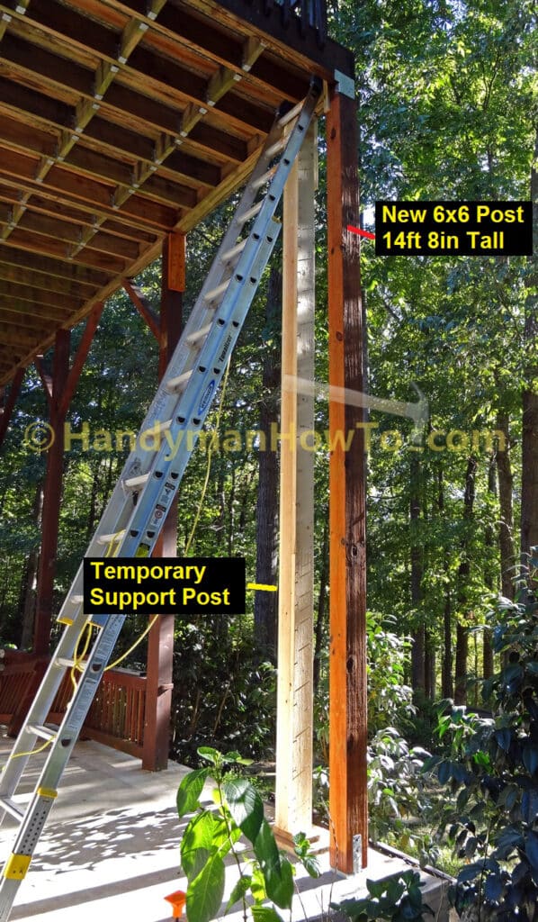 Sagging Wood Deck Repair - Install new 6x6 Deck Post