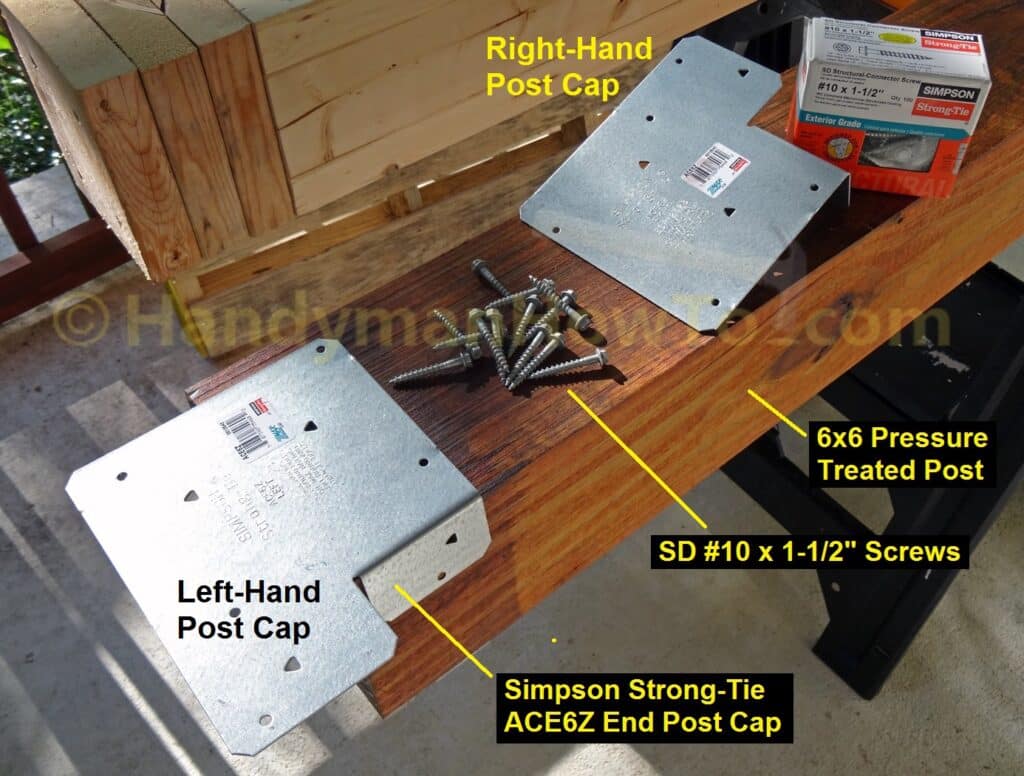 6x6 Deck Post: Simpson Strong-Tie ACE6Z End Post Cap and SD #10 x 1-1/2 inch screws
