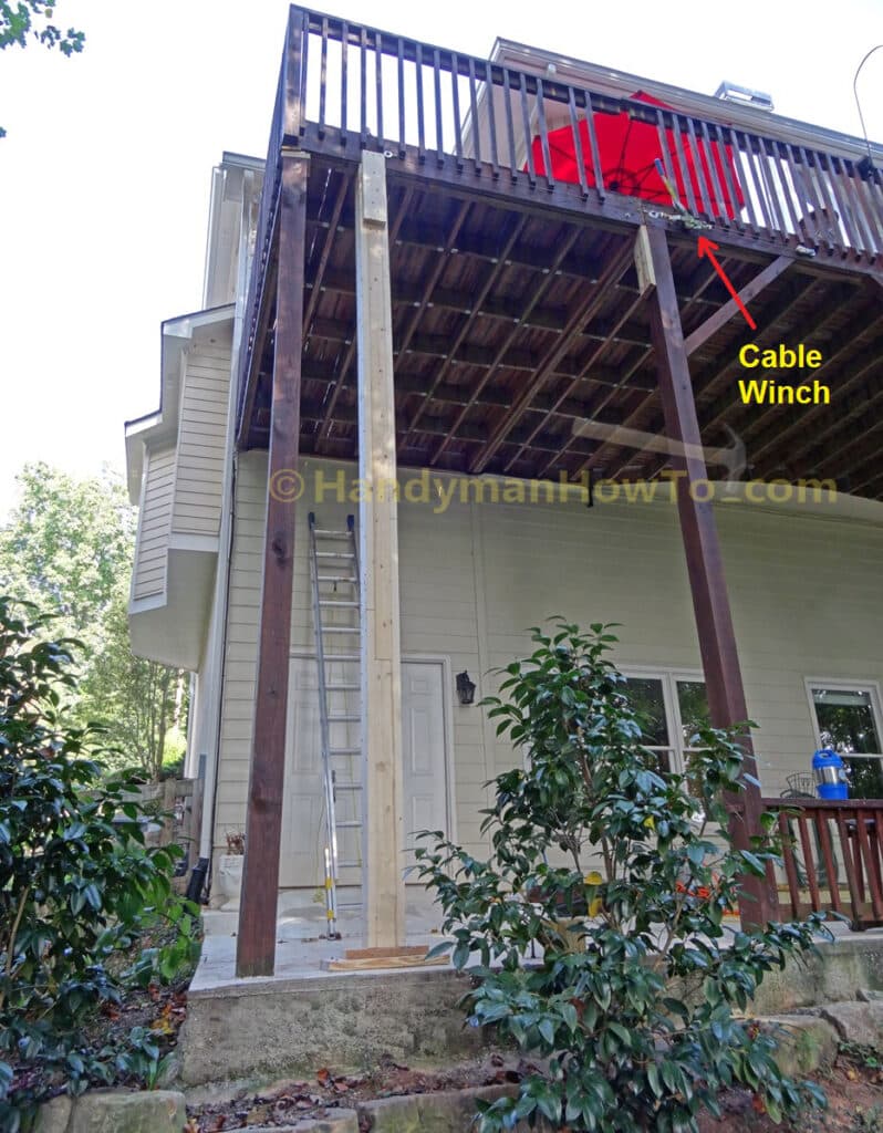 Wood Deck Repair - Support Post and Cable Winch