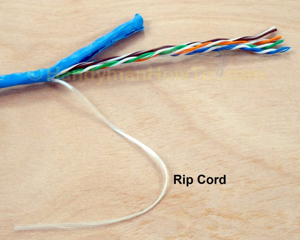 Ethernet Cable Wiring - Pull Rip Cord to Split Insulation Jacket