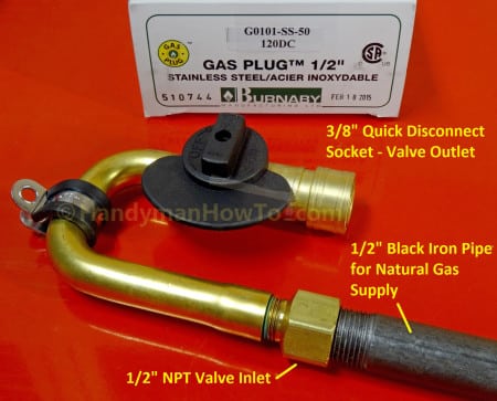 Burnaby Gas Plug G0101-SS-120DC Valve Inlet to Black Iron Pipe