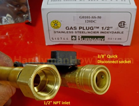 Burnaby Gas Plug G0101-SS-50-120DC Valve Assembly Inlet and Quick Disconnect Socket