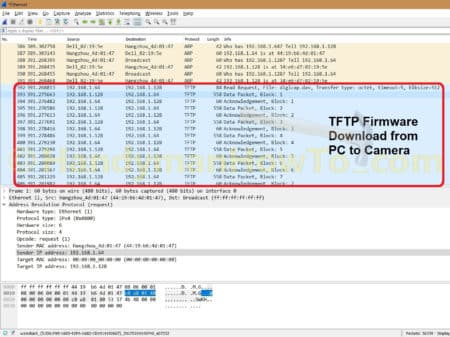 Hikvision IP Camera - TFTP Server Firmware Upgrade or Downgrade WireShark Packet Trace