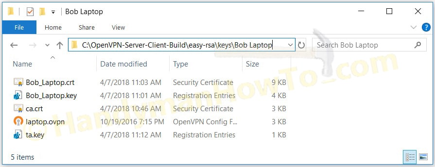 PKI Admin PC - OpenVPN Laptop Folder Listing