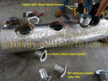 Central Air Conditioner Installation - Round Sheet Metal Trunk Saddle Take Offs for Branch Ducts
